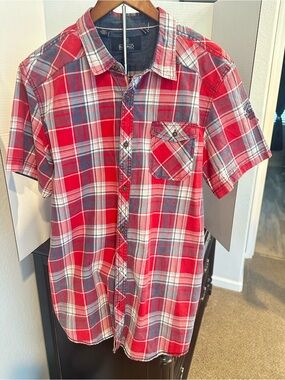 Buffalo David Bitton Men's Red Plaid Short Sleeve Button Down Shirt XL